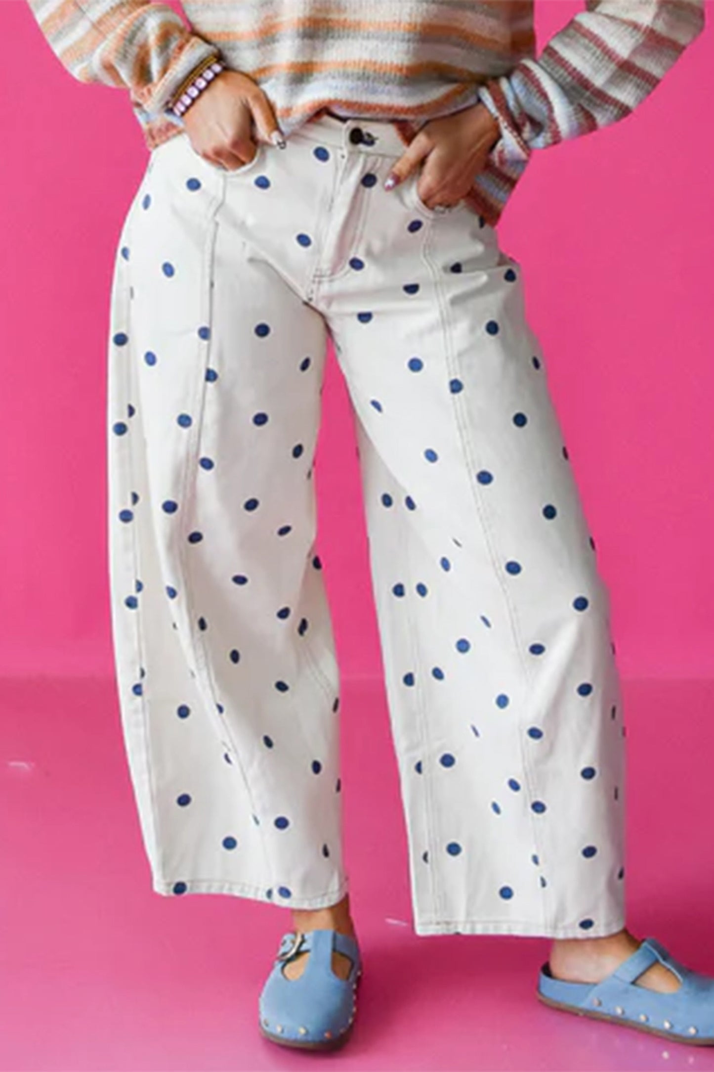 Brown Tailored Seam Polka Dot Print Barrel Casual Jeans