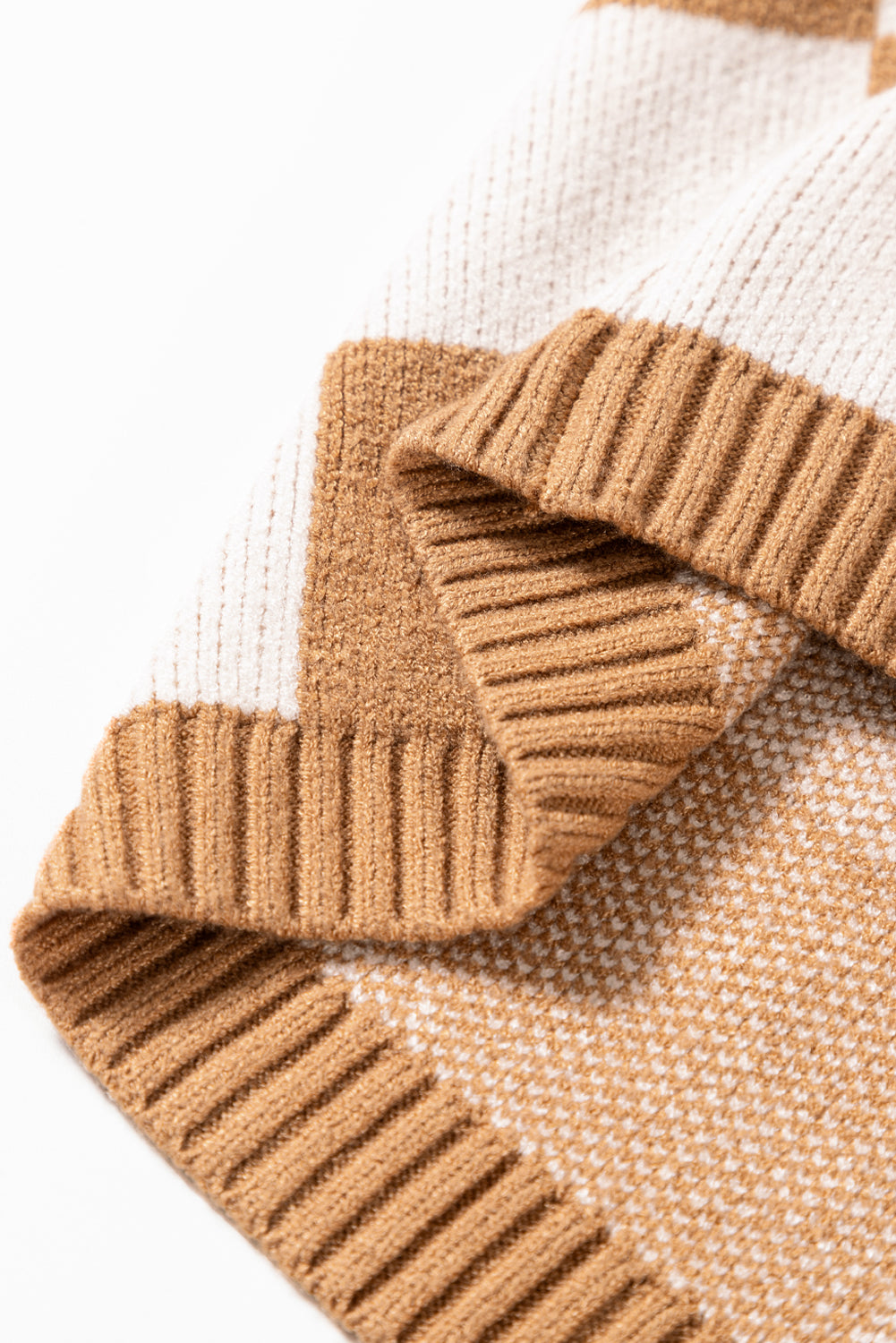 Light French Beige Checkered Knit Dolman Short Sleeve Sweater