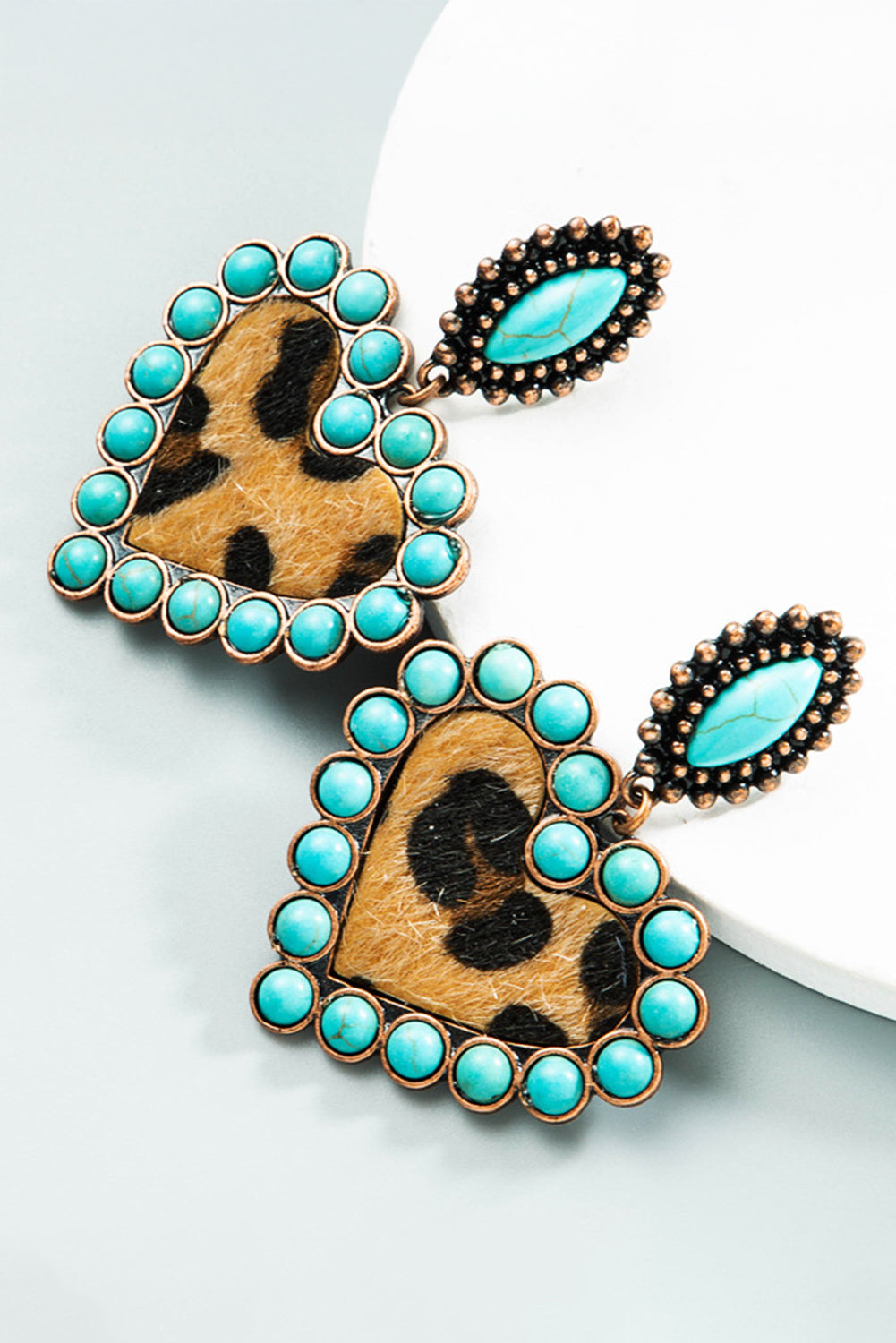 Turquoise Leopard Print Heart Shape Dangle Earrings