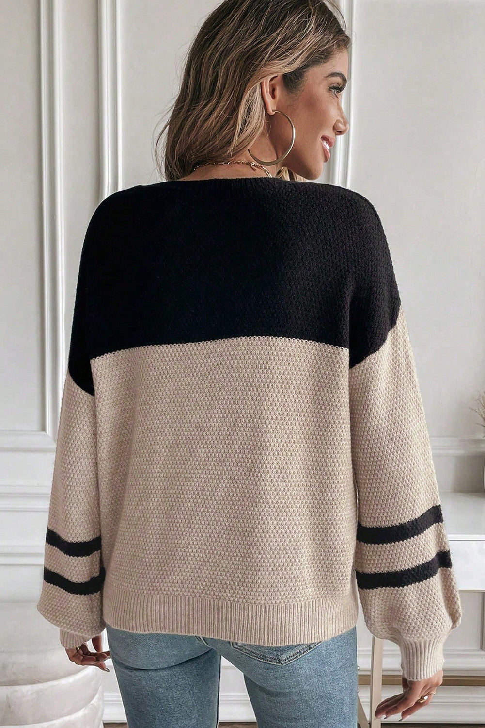 Parchment Colorblock Striped Sleeve Detail Knit Sweater