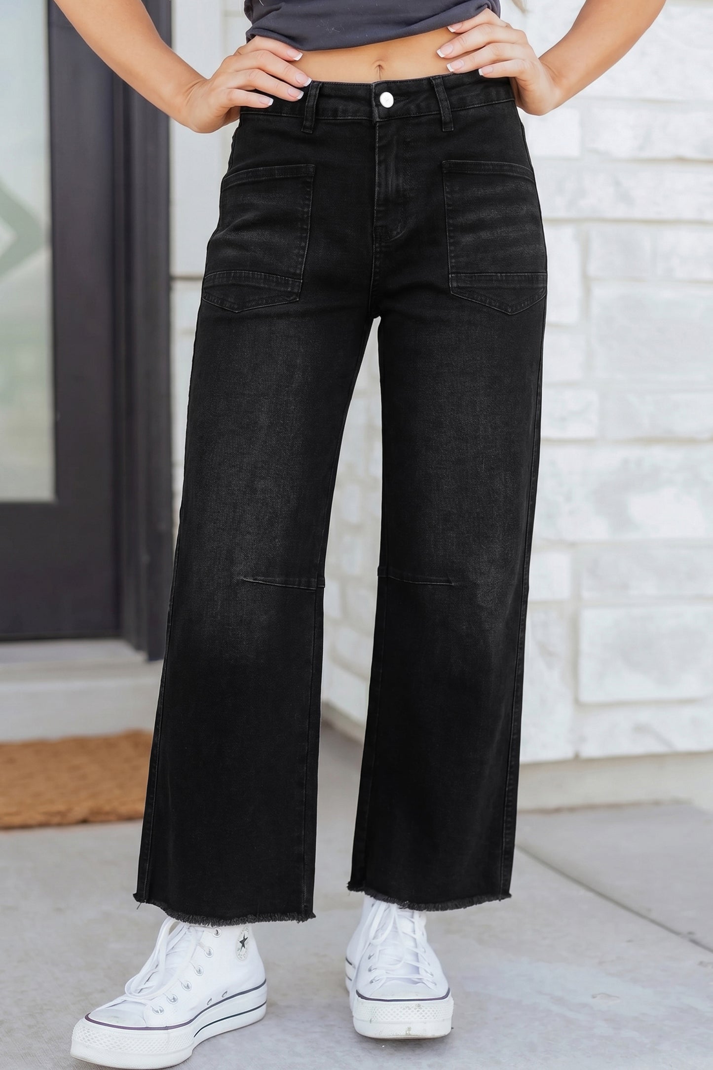 Sail Blue Frayed Cropped Straight Jeans