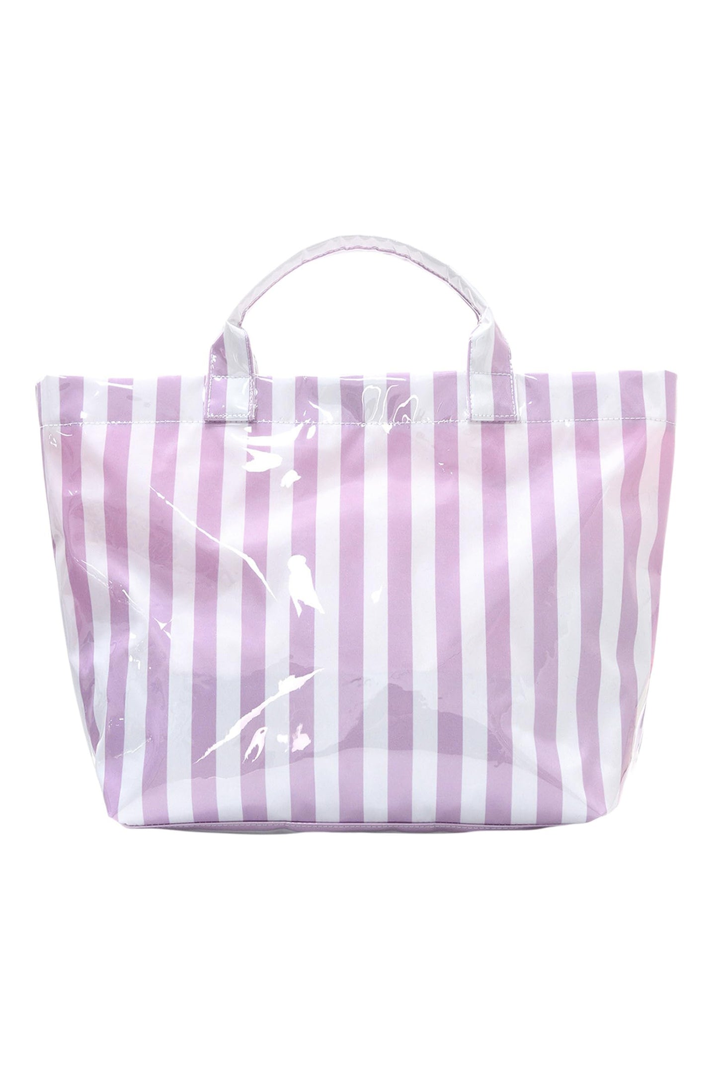 Pink Glossy Striped Vinyl Large Tote Bag