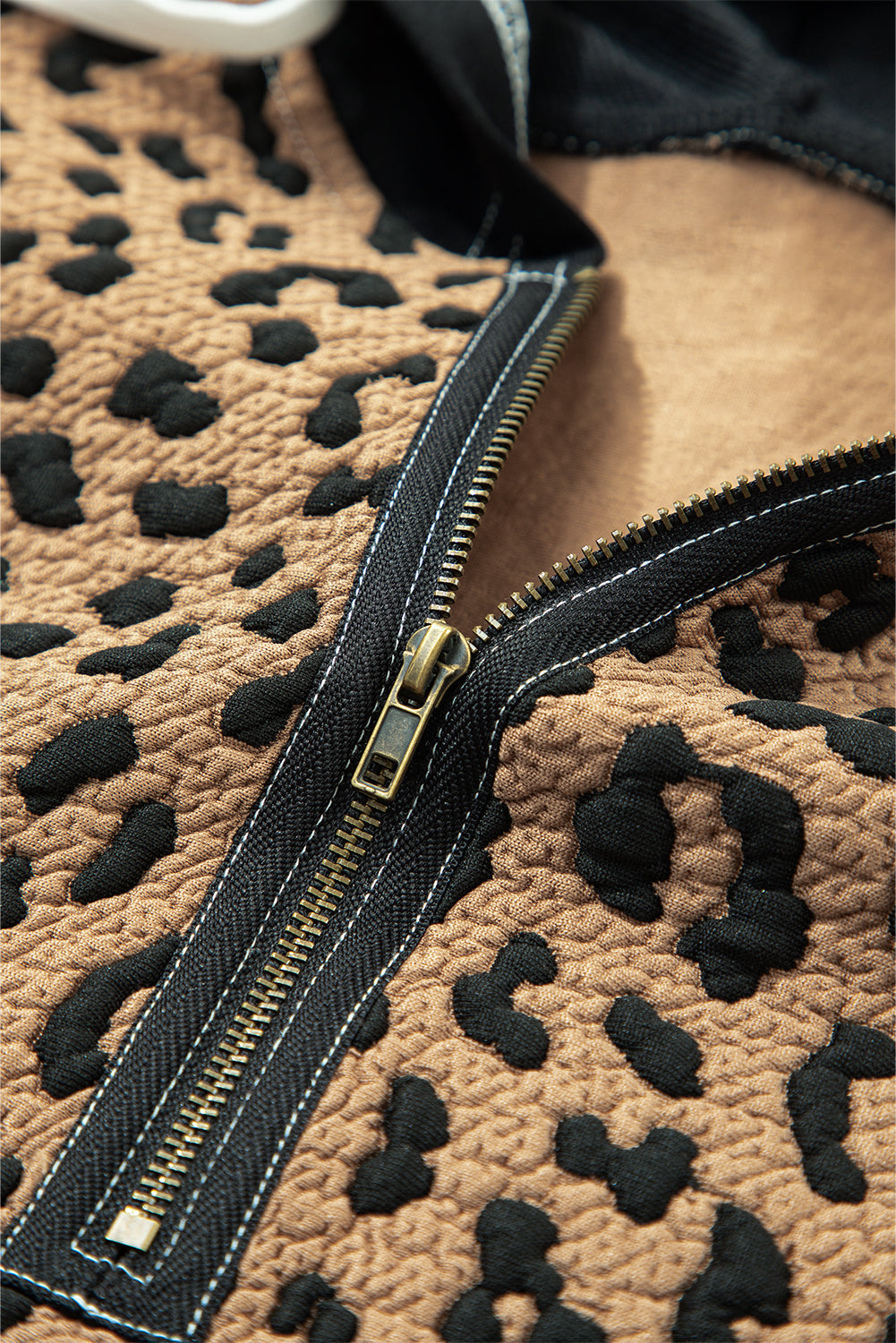 Brown Leopard Patchwork Quarter Zip Hoodie