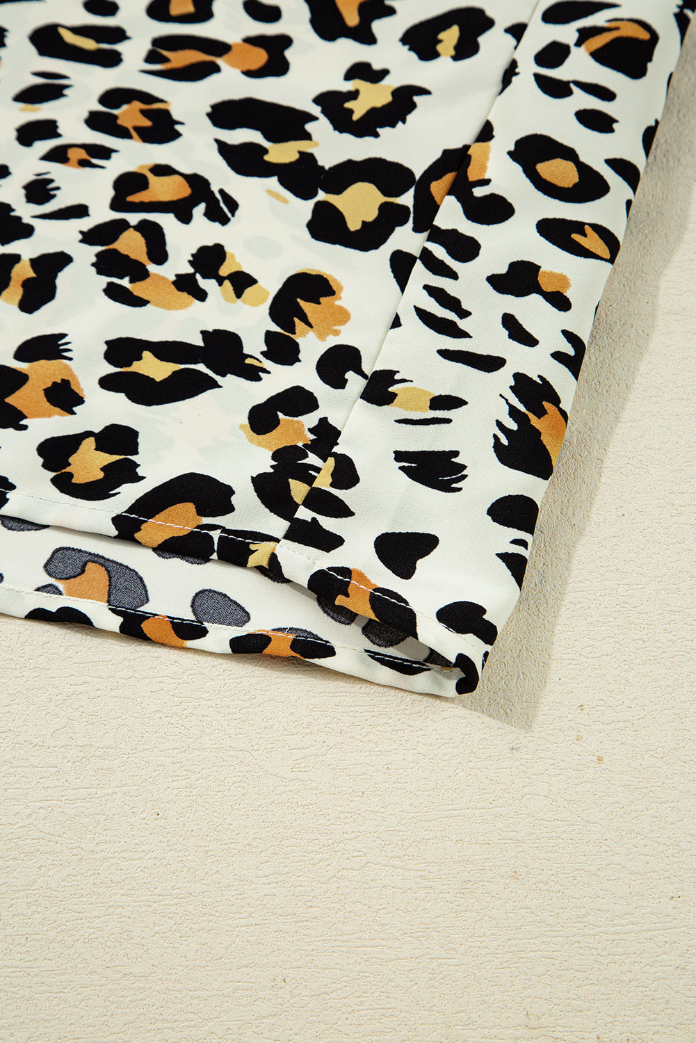 Khaki Leopard Print Long Sleeve Striped V Neck Top