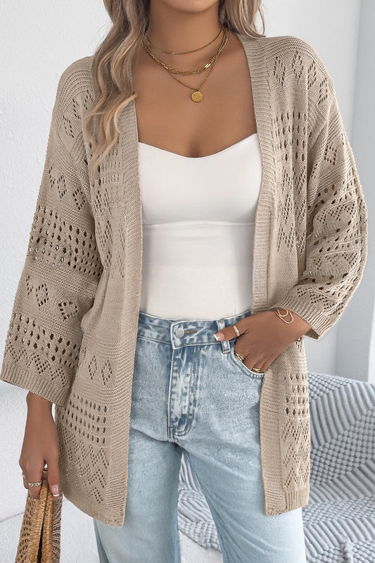 Smoke Gray Solid Color Hollow Knit Cardigan