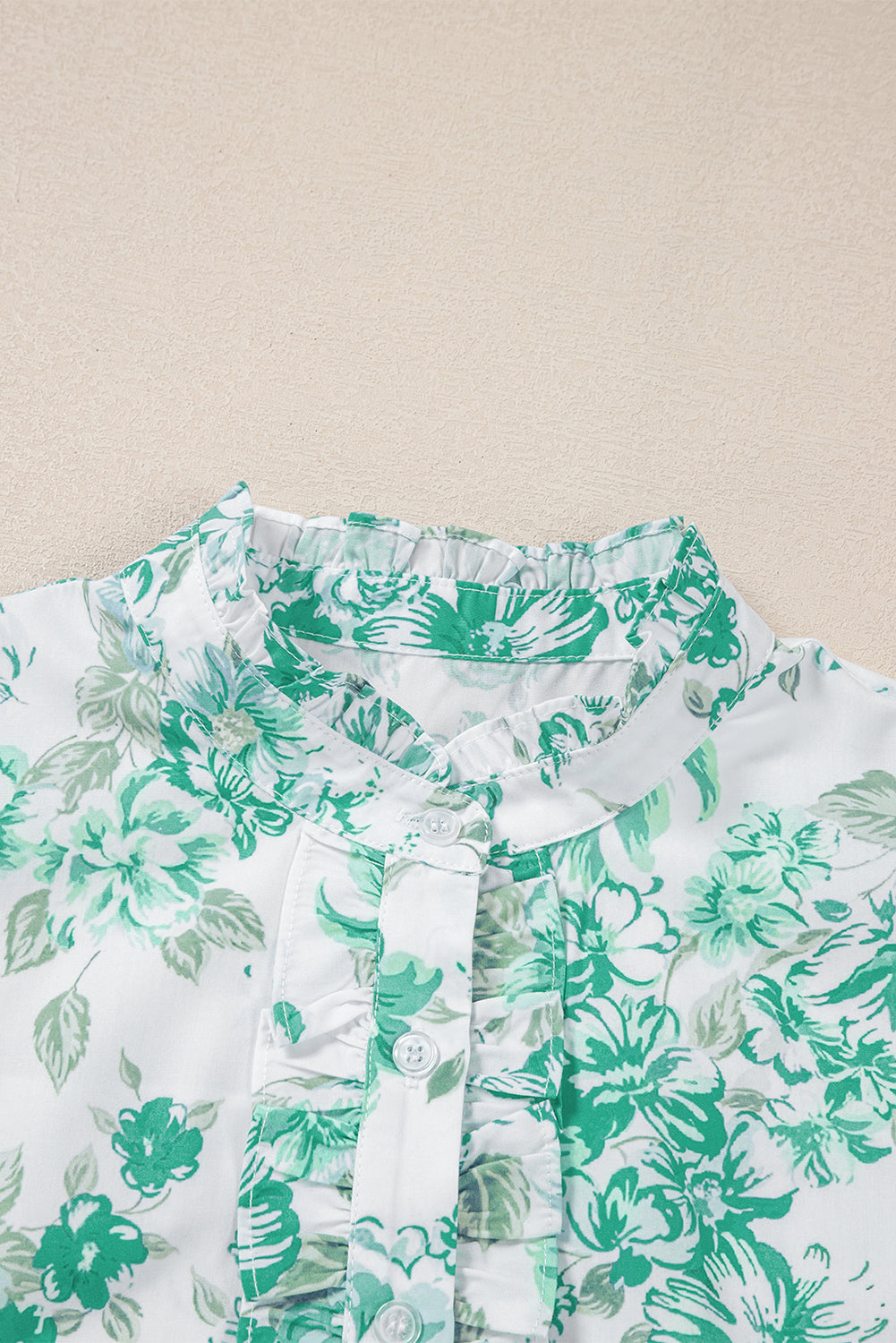 Floral Print Ruffle Sleeve Frilly Button Up Shirt