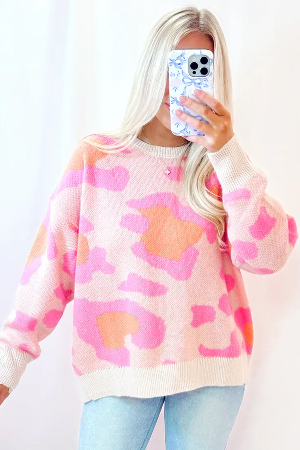 Sachet Pink Cheetah Colorblock Sweater