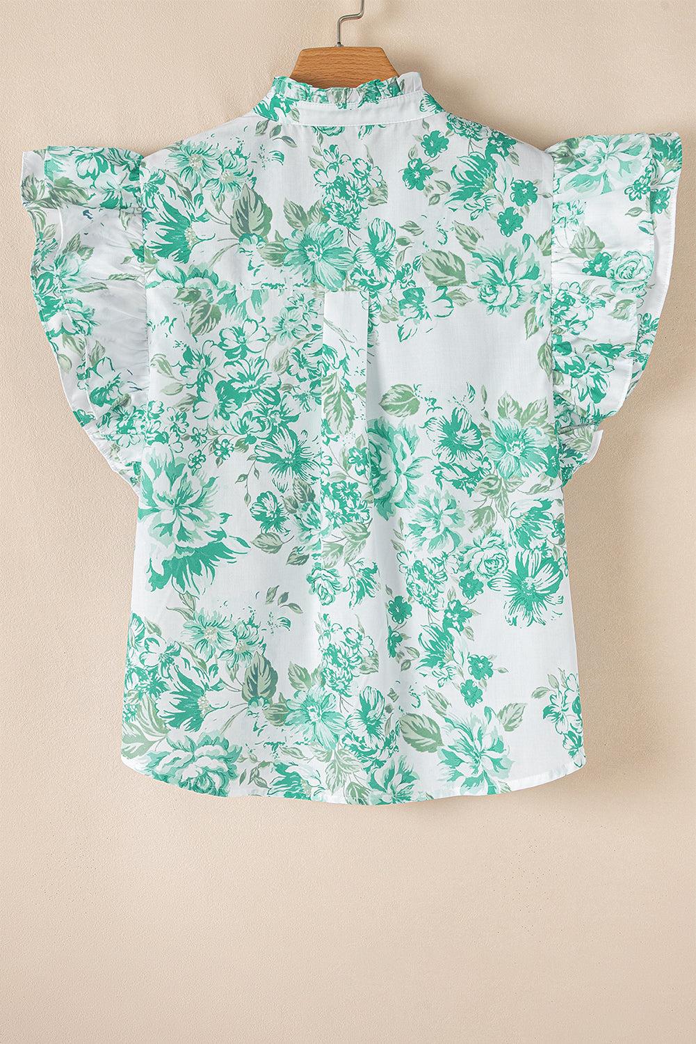 Floral Print Ruffle Sleeve Frilly Button Up Shirt