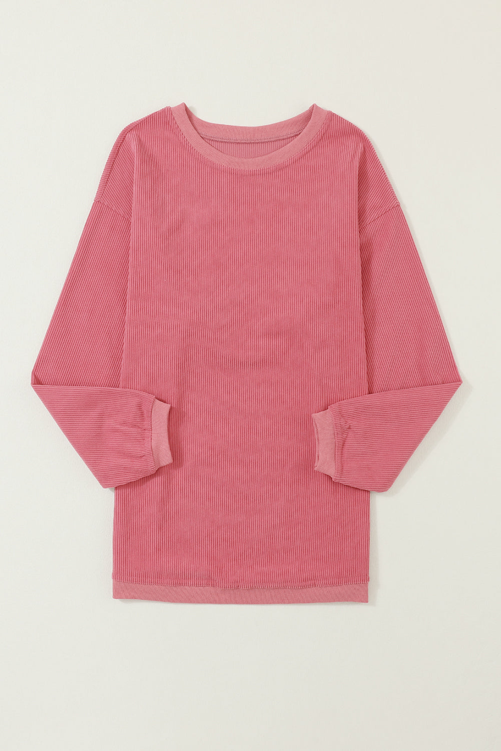 Light Pink Plain Drop Sleeve Crinkle Rib Oversized Sweatshirt