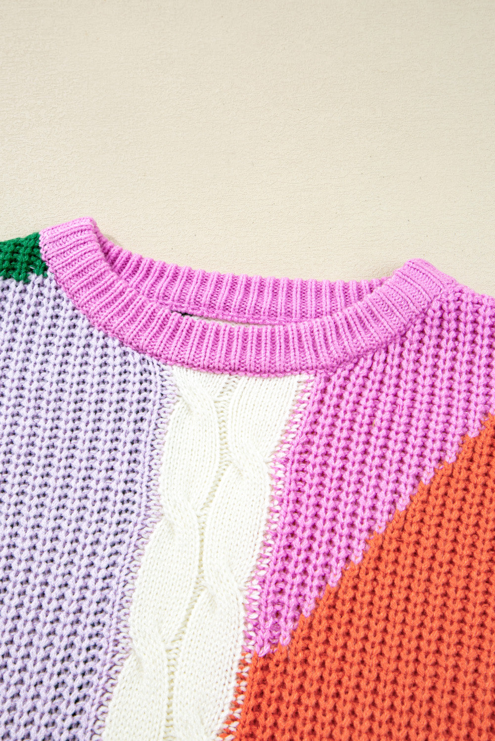 Desert Gold Colorblock Knit Drop Shoulder Loose Fit Sweater