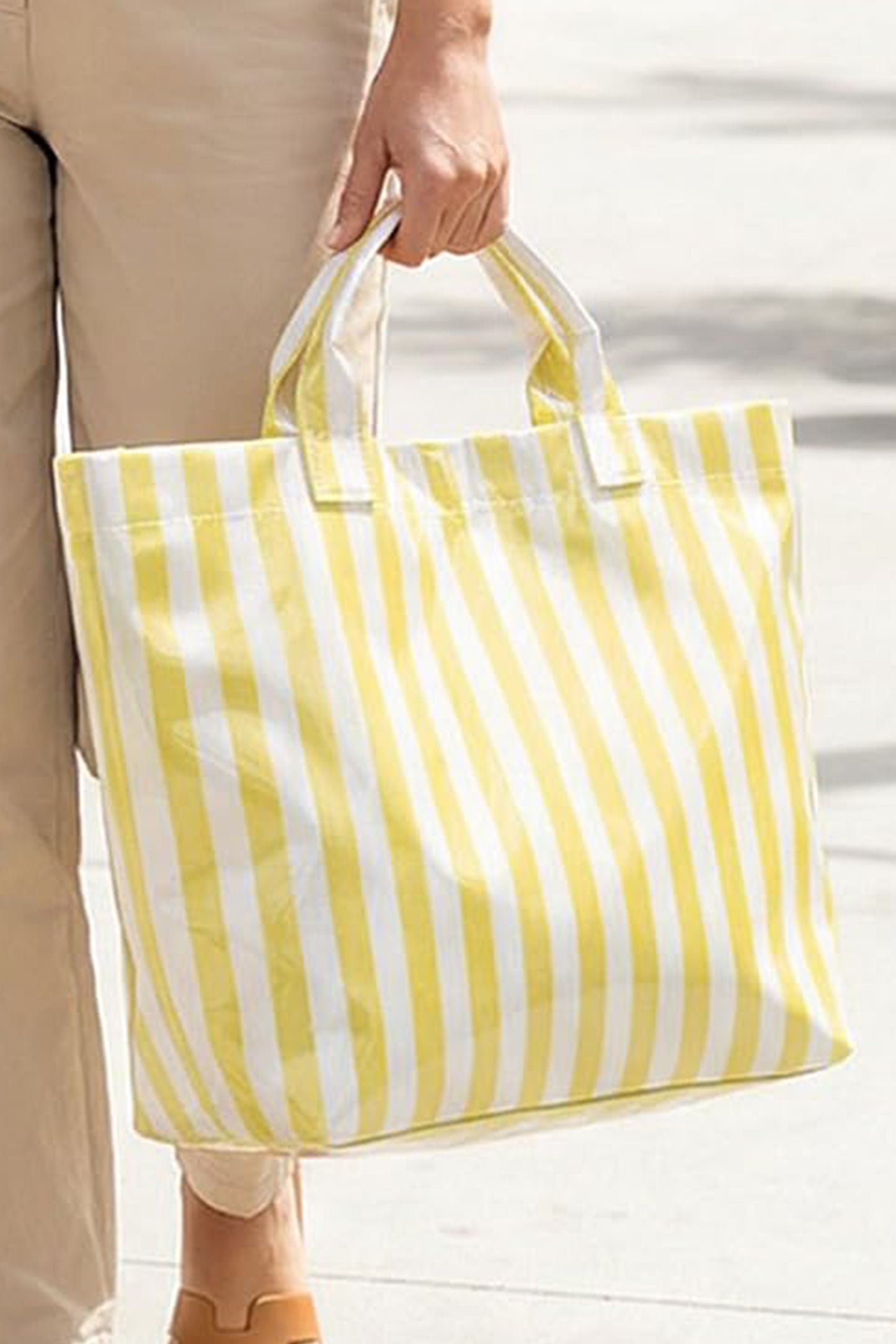 Pink Glossy Striped Vinyl Large Tote Bag