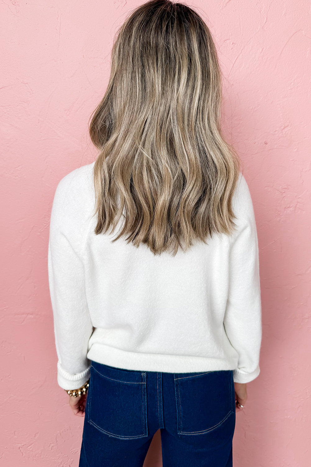 White MERRY Letter Pattern Christmas Raglan Sleeve Sweater