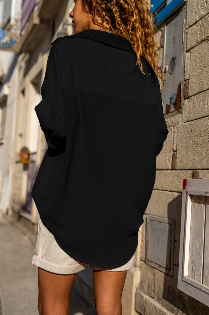 Black Crinkle Pocket Half Sleeve Shirt