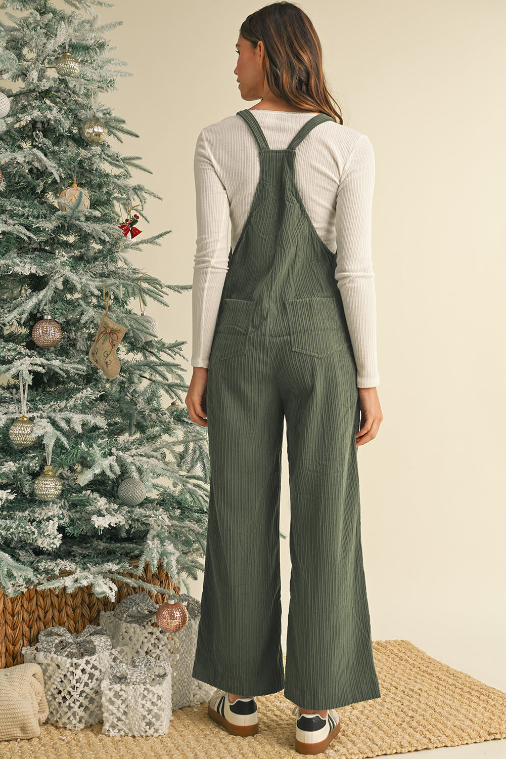 Real Teal Plain Pocketed Loose Fit Corduroy Overalls