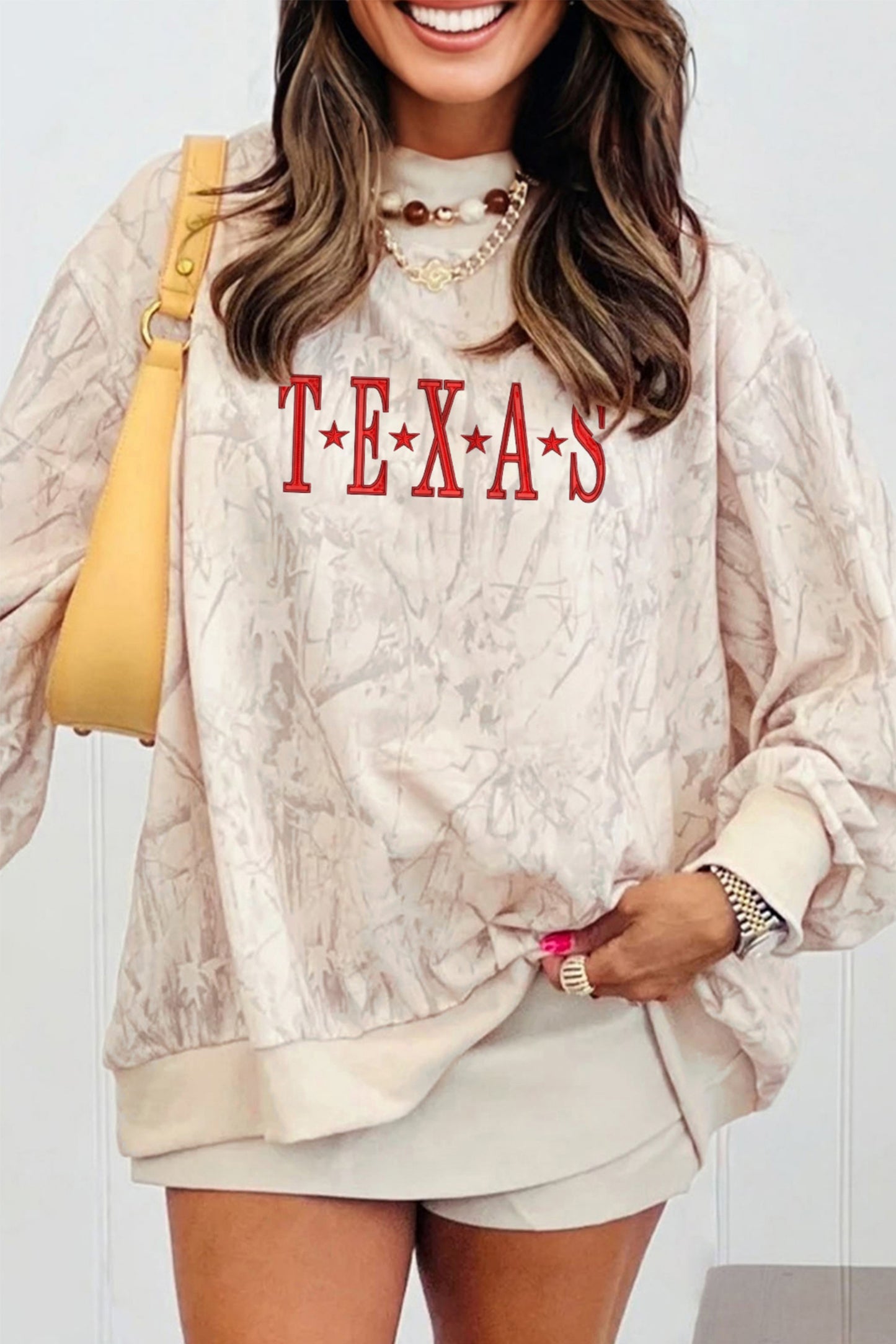 TEXAS Embroidered Camo Mock Neck Sweatshirt