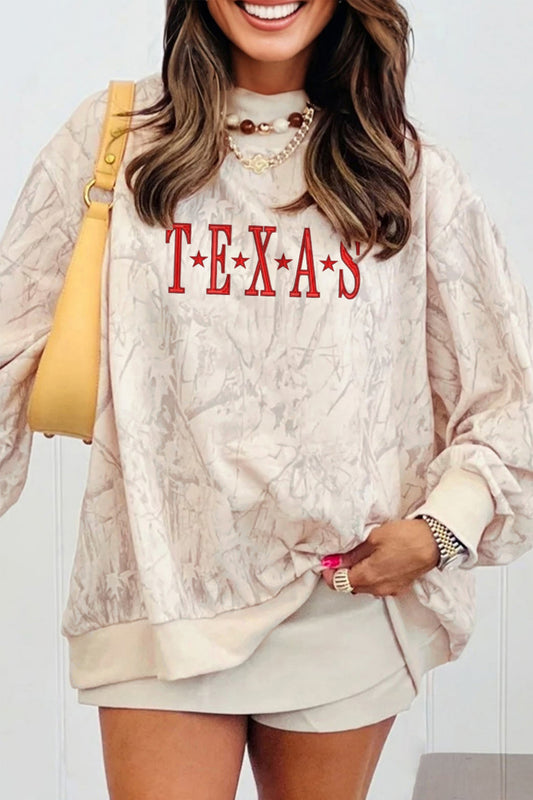 TEXAS Embroidered Camo Mock Neck Sweatshirt