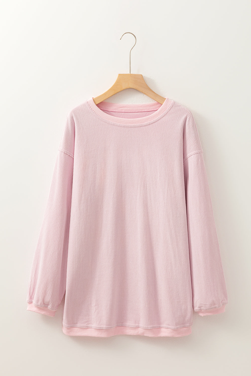Light Pink Plain Drop Sleeve Crinkle Rib Oversized Sweatshirt