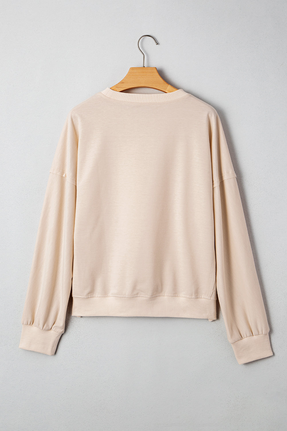 Smoke Green Raw Edge Flower Patch Drop Shoulder Long Sleeve Top