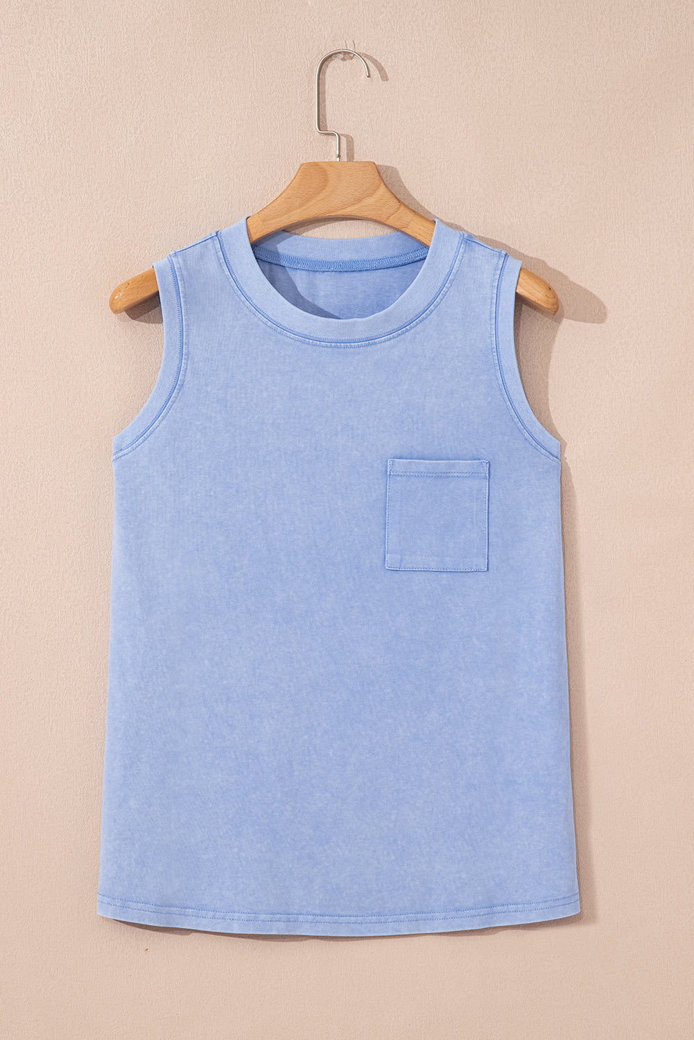 Sea Green Mineral Wash Patched Chest Pocket Tank Top
