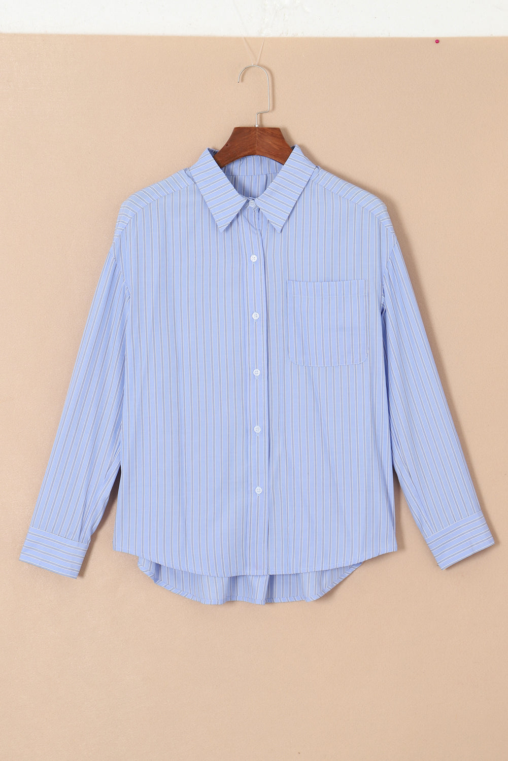 Sky Blue Stripe Button Up Oversized Casual Shirt