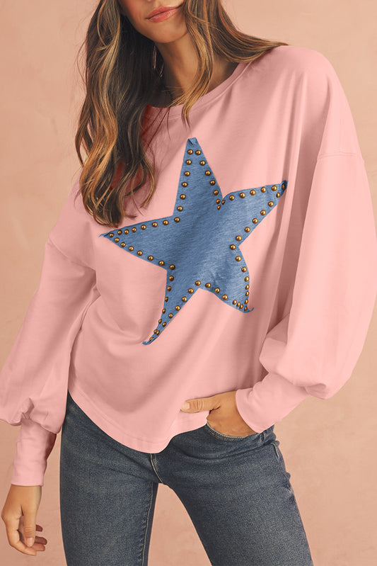 Gossamer Pink Studded Star Graphic Oversized Top