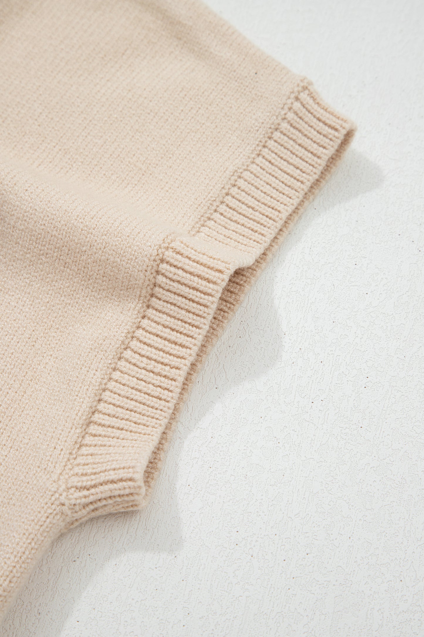 Bright Corded Horseshoes Ribbed Trim Mock Neck Short Sleeve Sweater