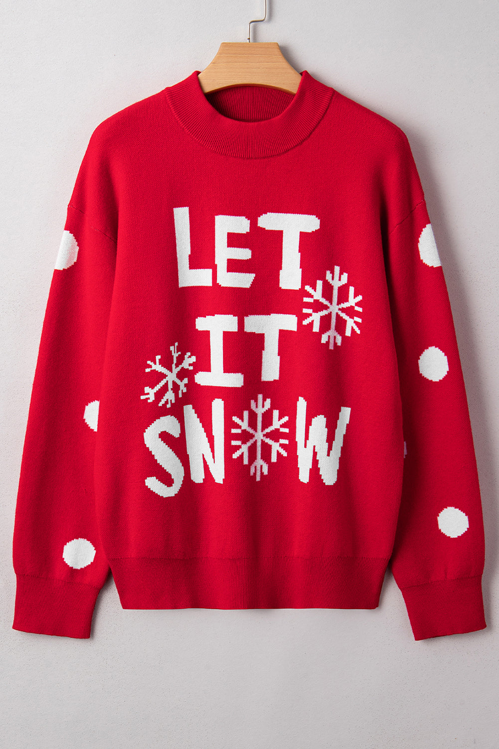 Red Dahlia LET IT SNOW Christmas Dotty Sleeve Loose Sweater