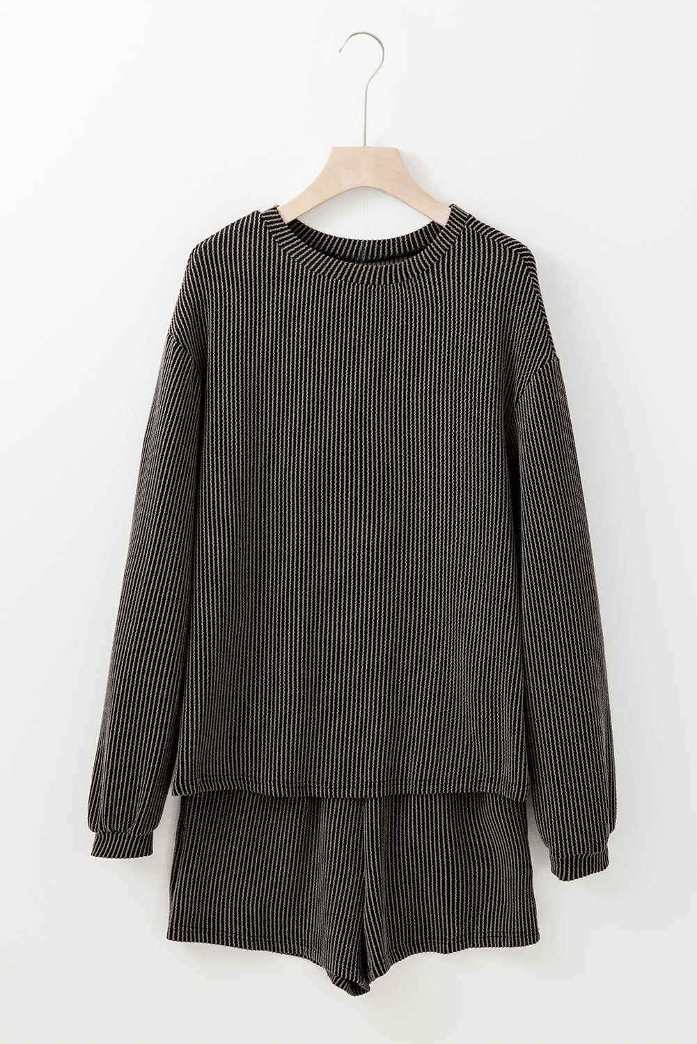 Chestnut Corded Long Sleeve Top and High Waist Shorts Set