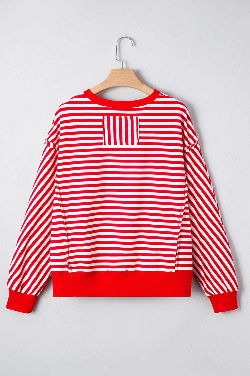 Red Stripe Holly Jolly Sequins Patch Drop Shoulder Long Sleeve Top