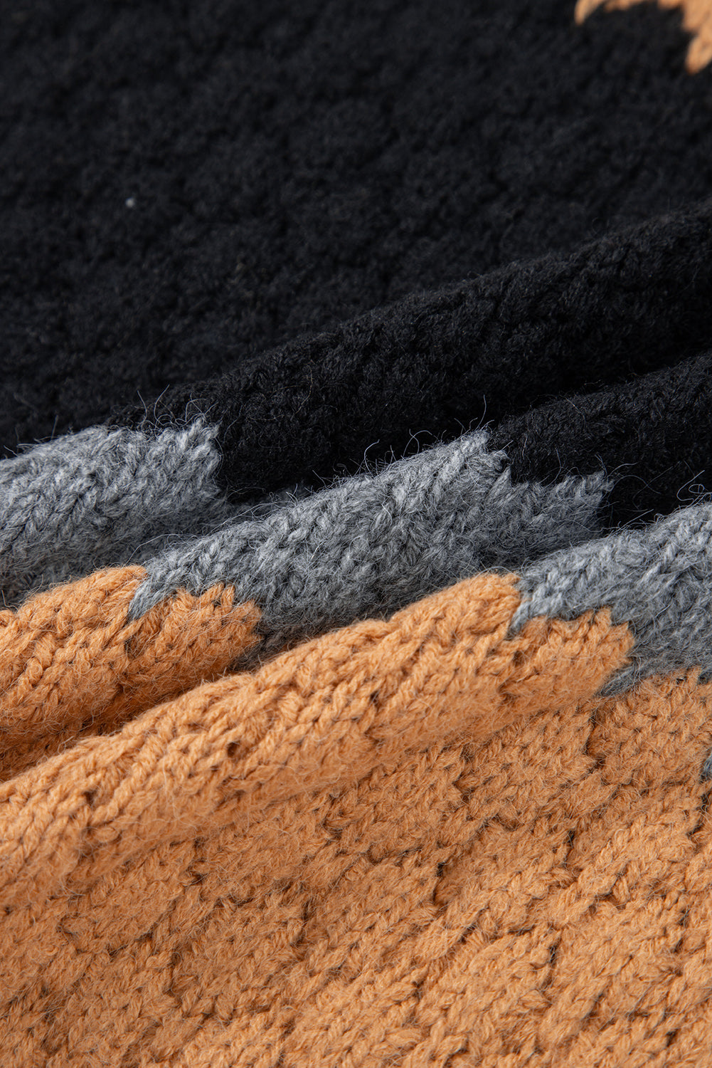 Khaki Colorblock High Neck Baggy Sweater