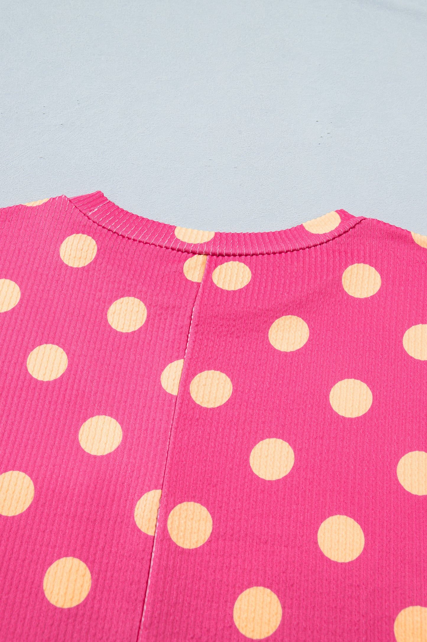 Polka Dot Round Neck Drop Shoulder Patch Pocket Jacquard Texture Top