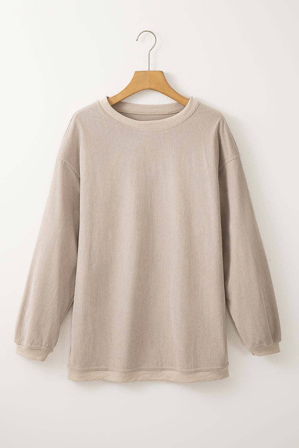 Light Pink Plain Drop Sleeve Crinkle Rib Oversized Sweatshirt