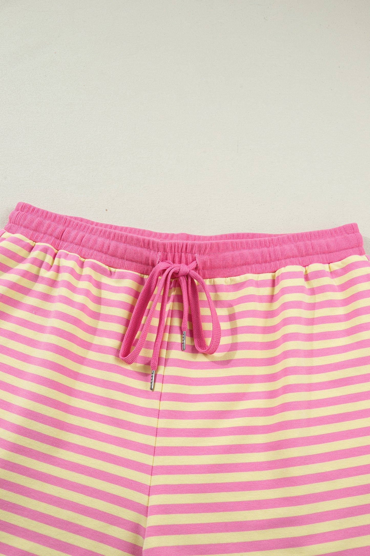 Green Stripe Boxy Tee Drawstring Elastic Waist Plus Size Short Set