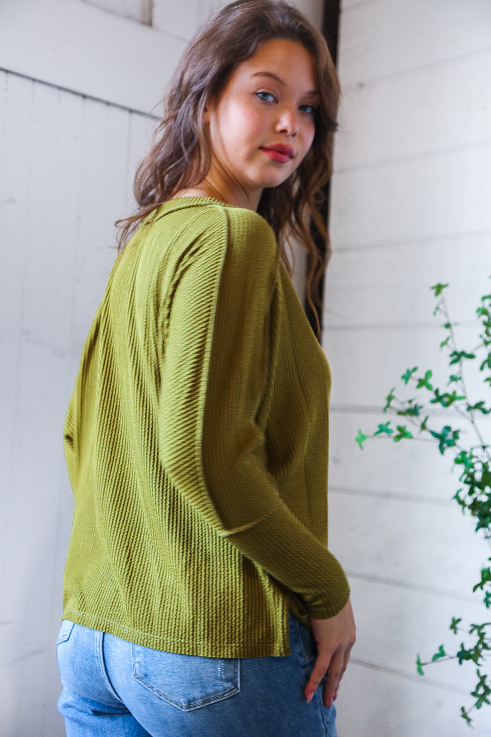 Meet You at the Bookstore Olive Ribbed Long Sleeve
