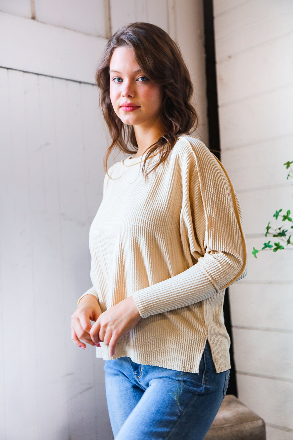 Meet You at the Bookstore Cream Ribbed Long Sleeve