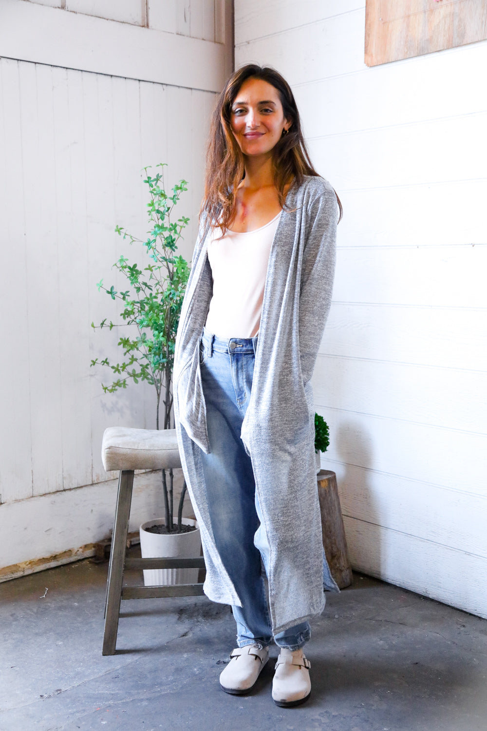 Cool Mornings Grey Open Duster Cardigan