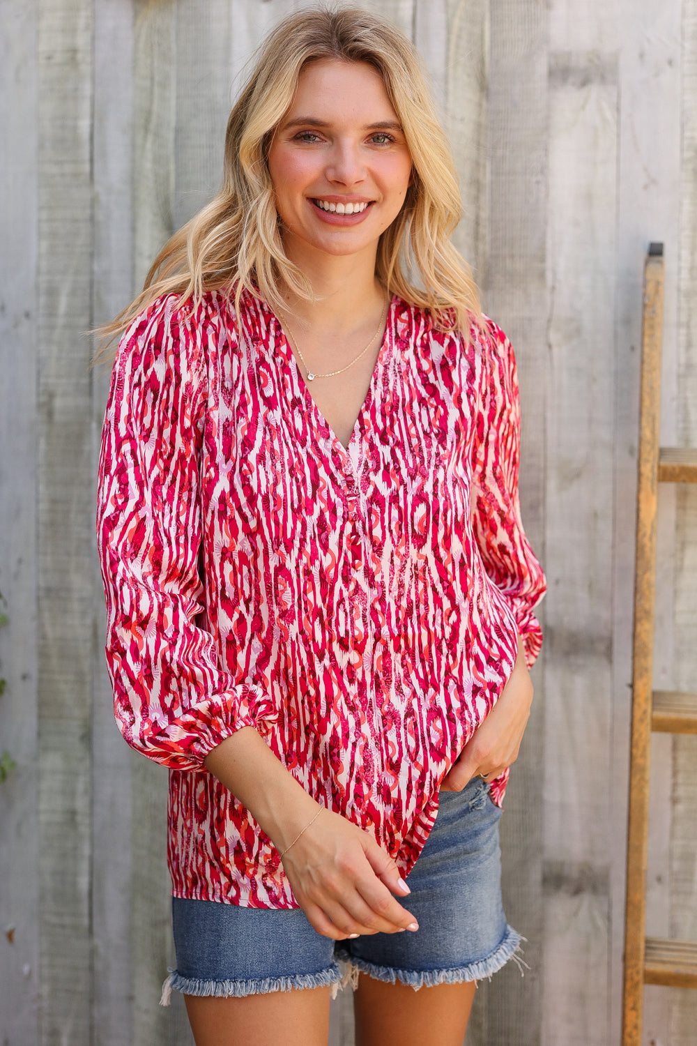Perfectly You Berry Satin Button-Down V Neck Blouse