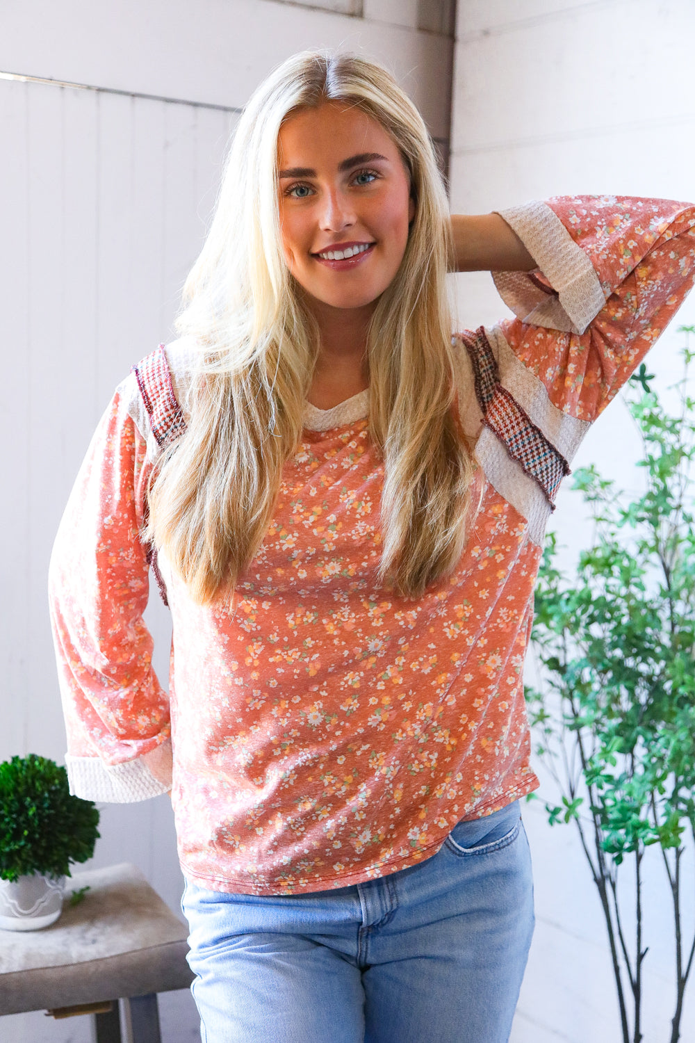 In the Flower Fields Oversized Floral Top