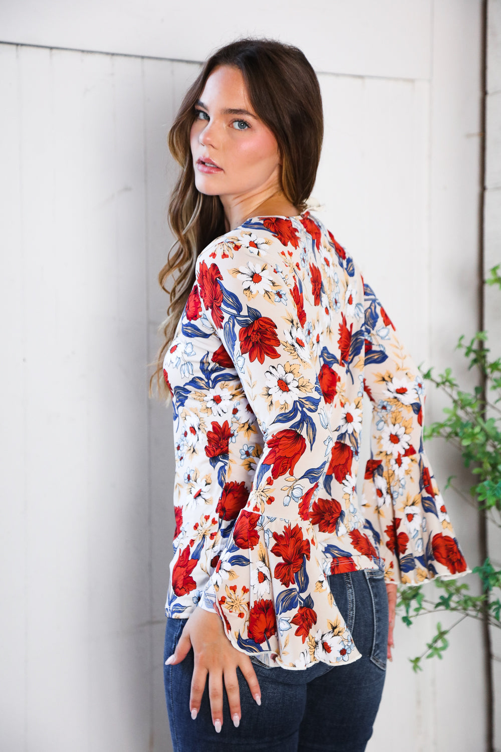 Tea Time Floral Bell Sleeve Top