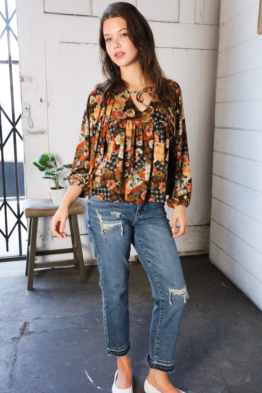 Apple Cider Patchwork Print Blouse