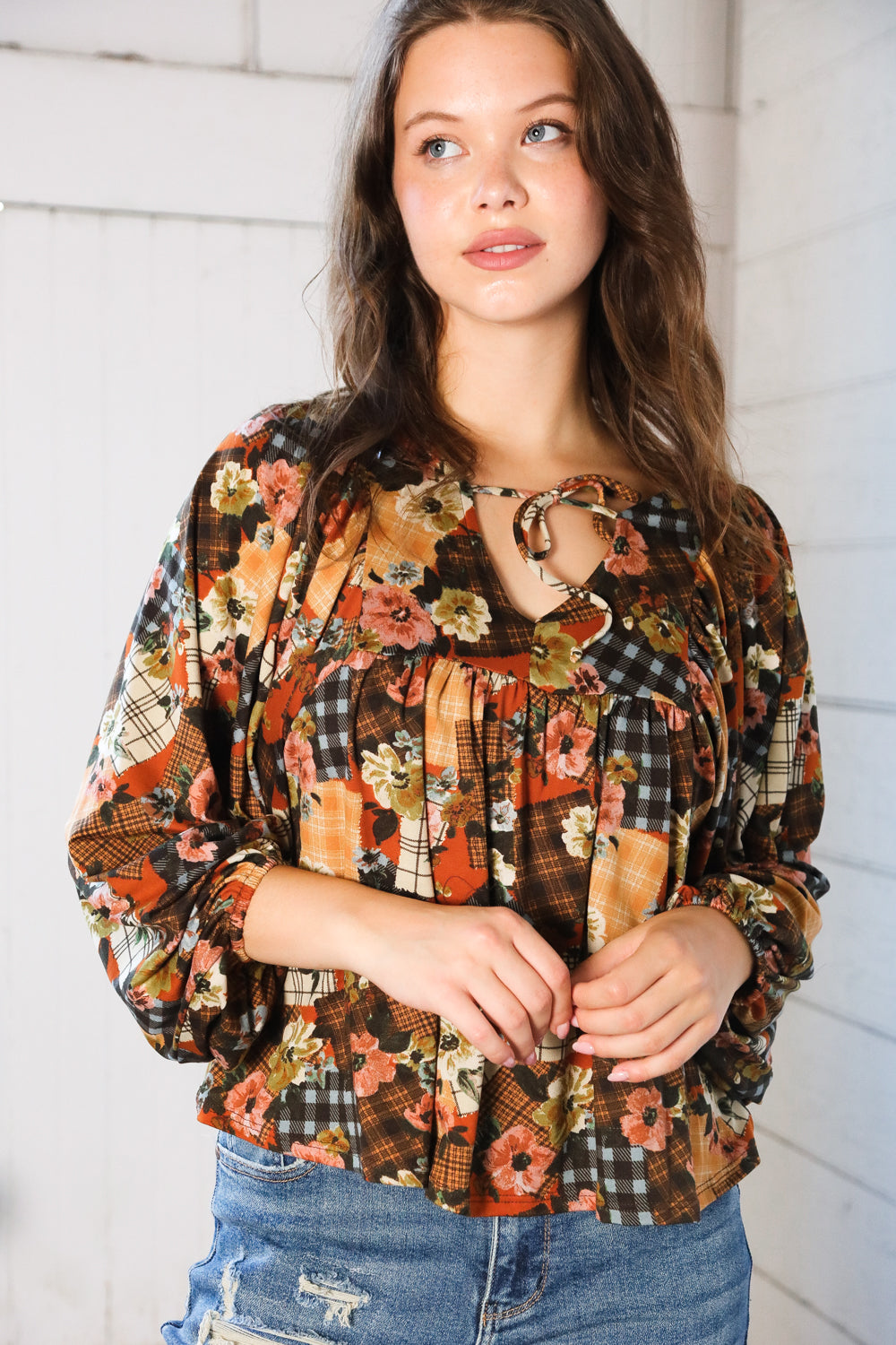 Apple Cider Patchwork Print Blouse