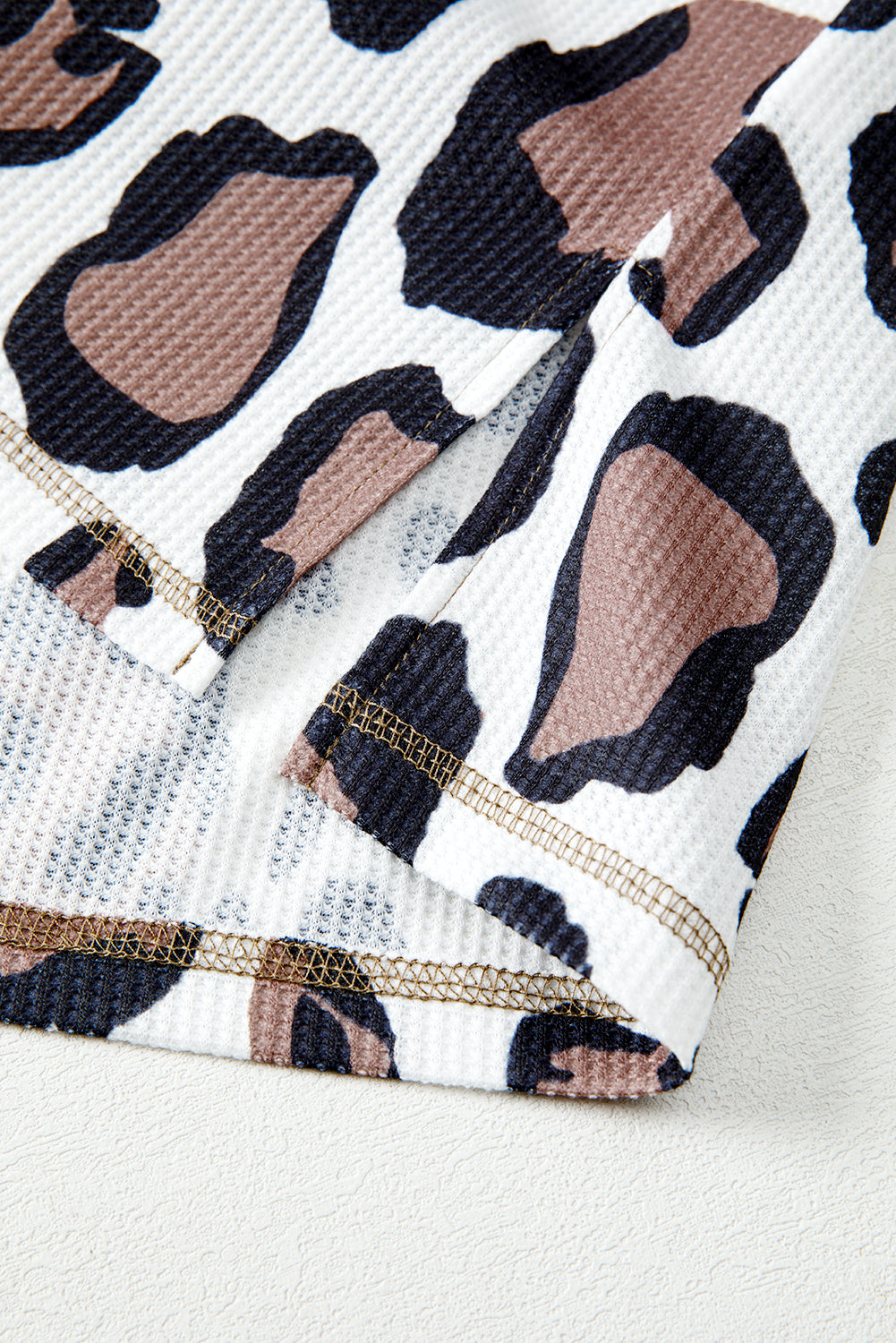 Apricot Leopard Mixed Texture Patchwork Zip Up Drop Shoulder Hoodie