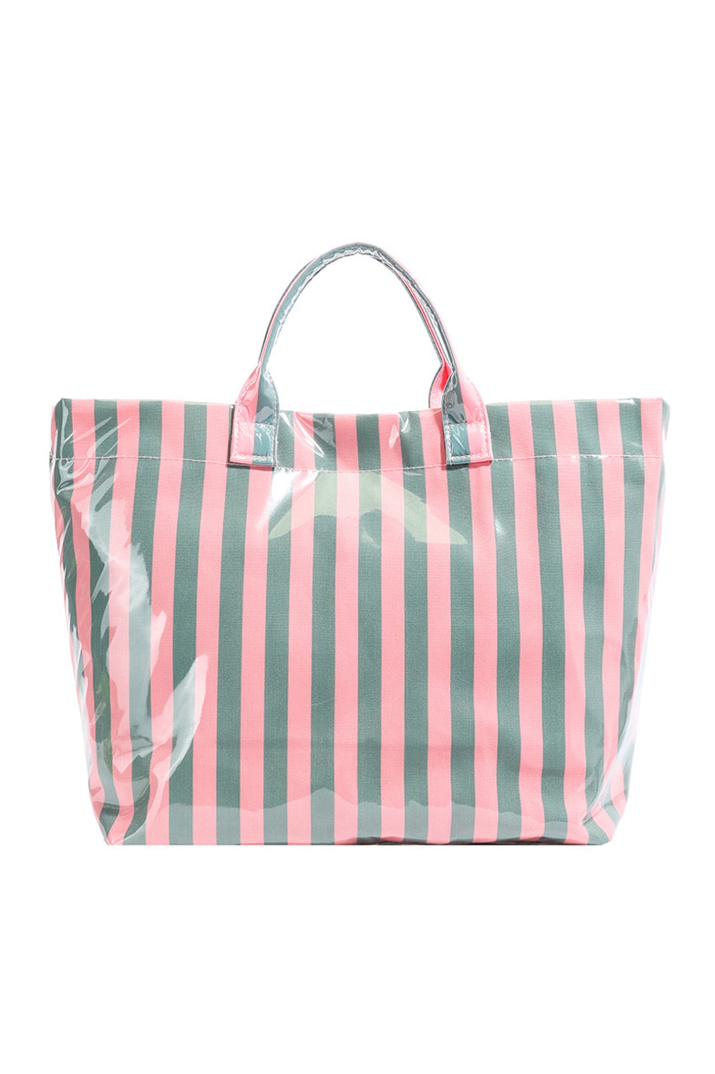 Pink Glossy Striped Vinyl Large Tote Bag
