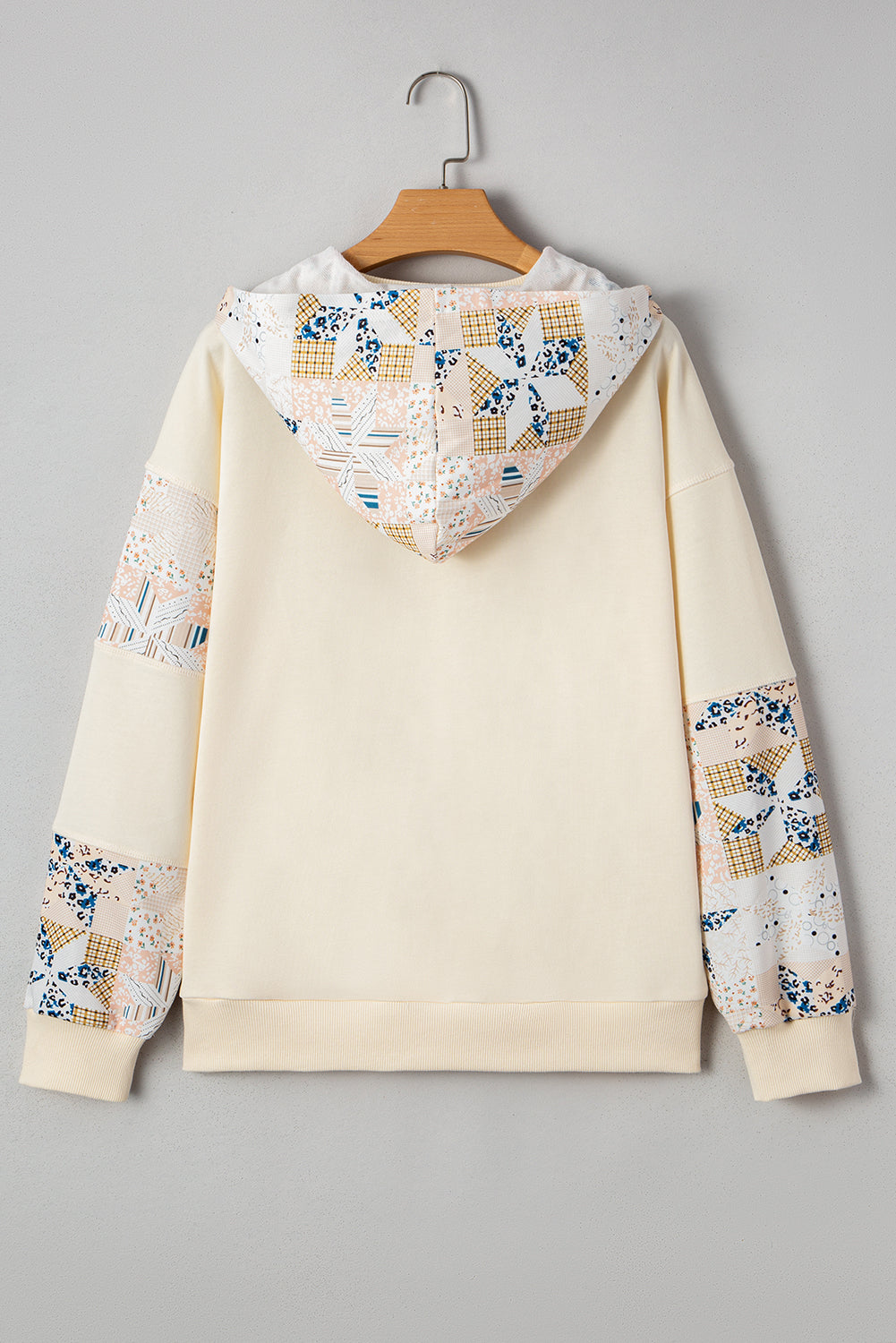 Beige Geometric Pattern Patchwork Hoodie