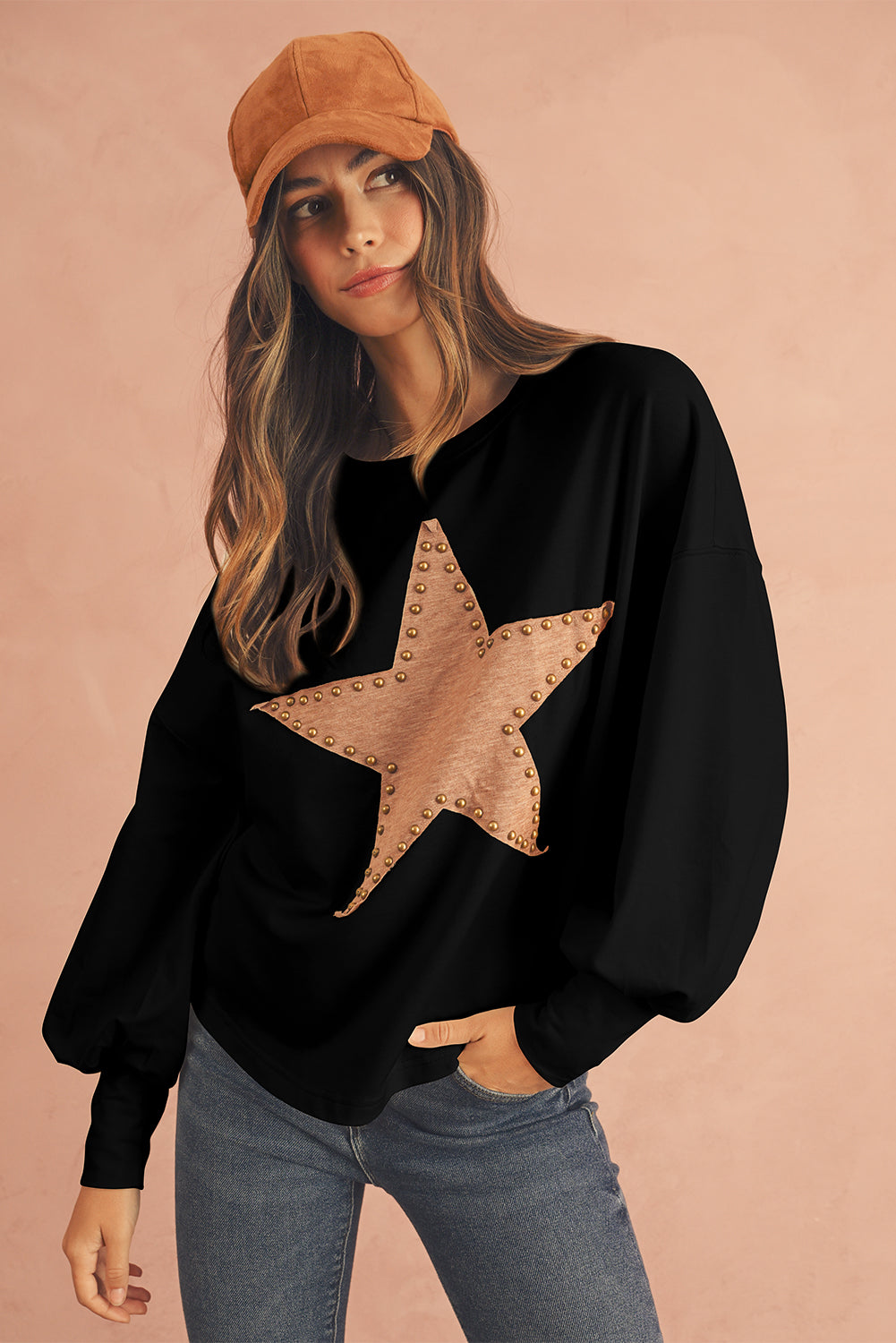 Gossamer Pink Studded Star Graphic Oversized Top