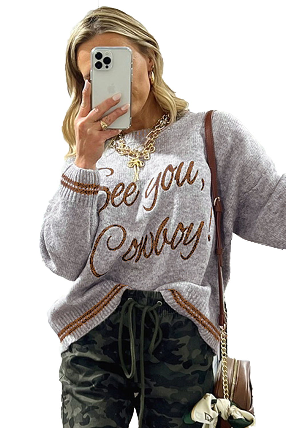 Coffee Letter Embroidered Graphic Sweater