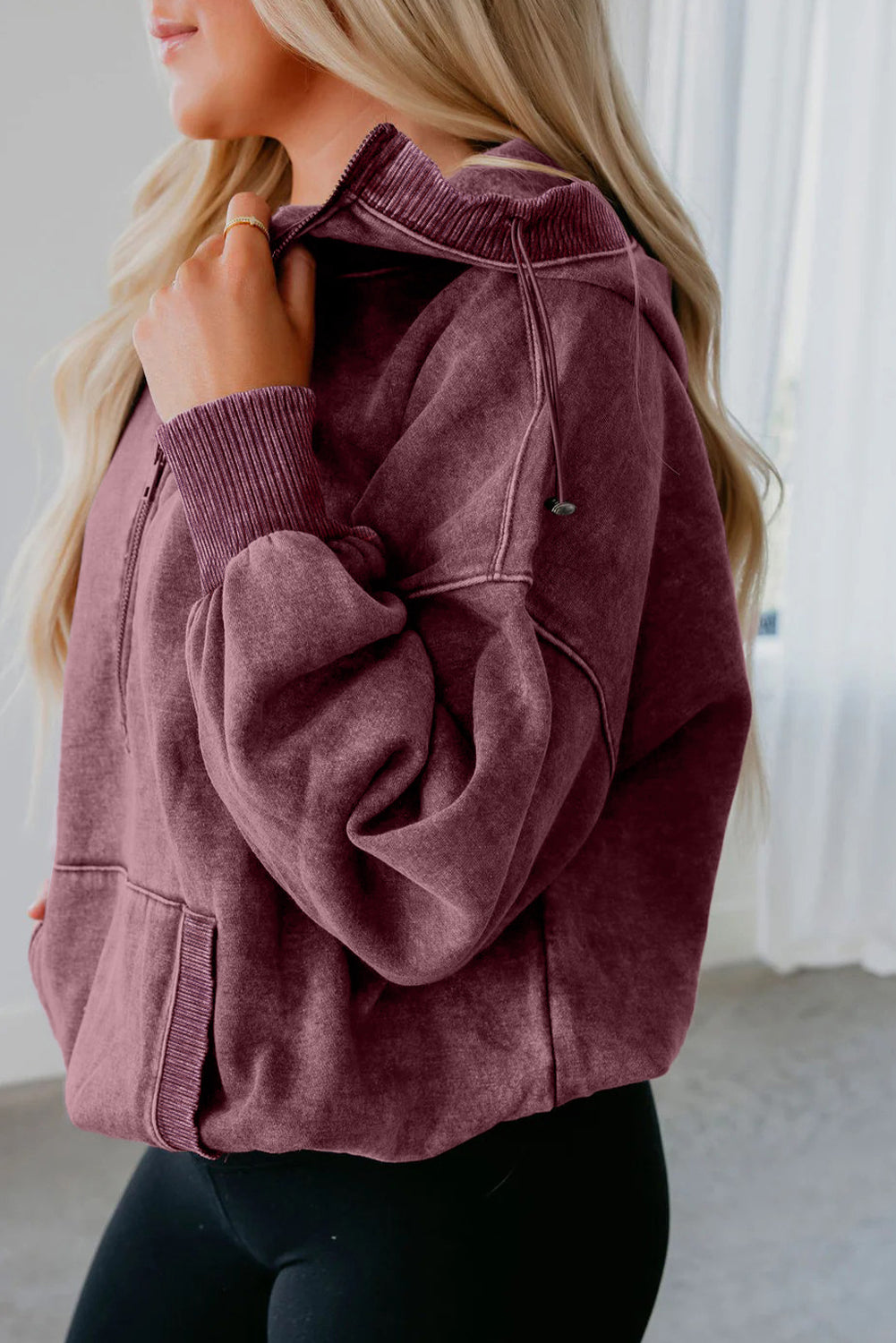 Elmwood Half Zip Kangaroo Pocket Mineral Wash Baggy Hoodie