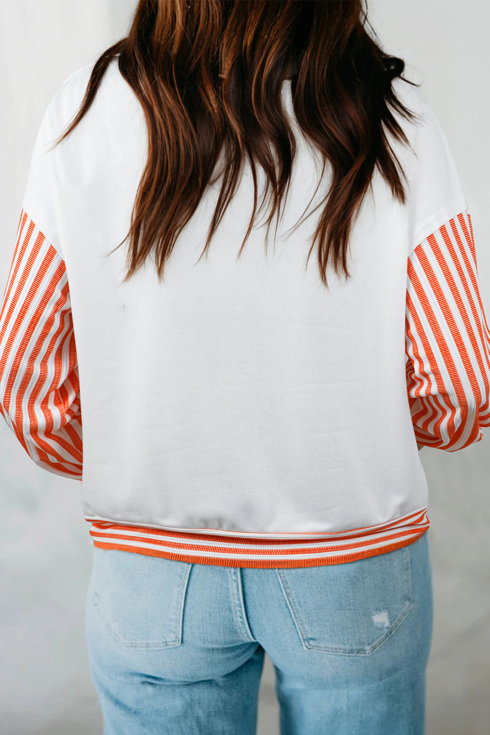 Orange Striped Patchwork Drop Sleeve Pullover Top