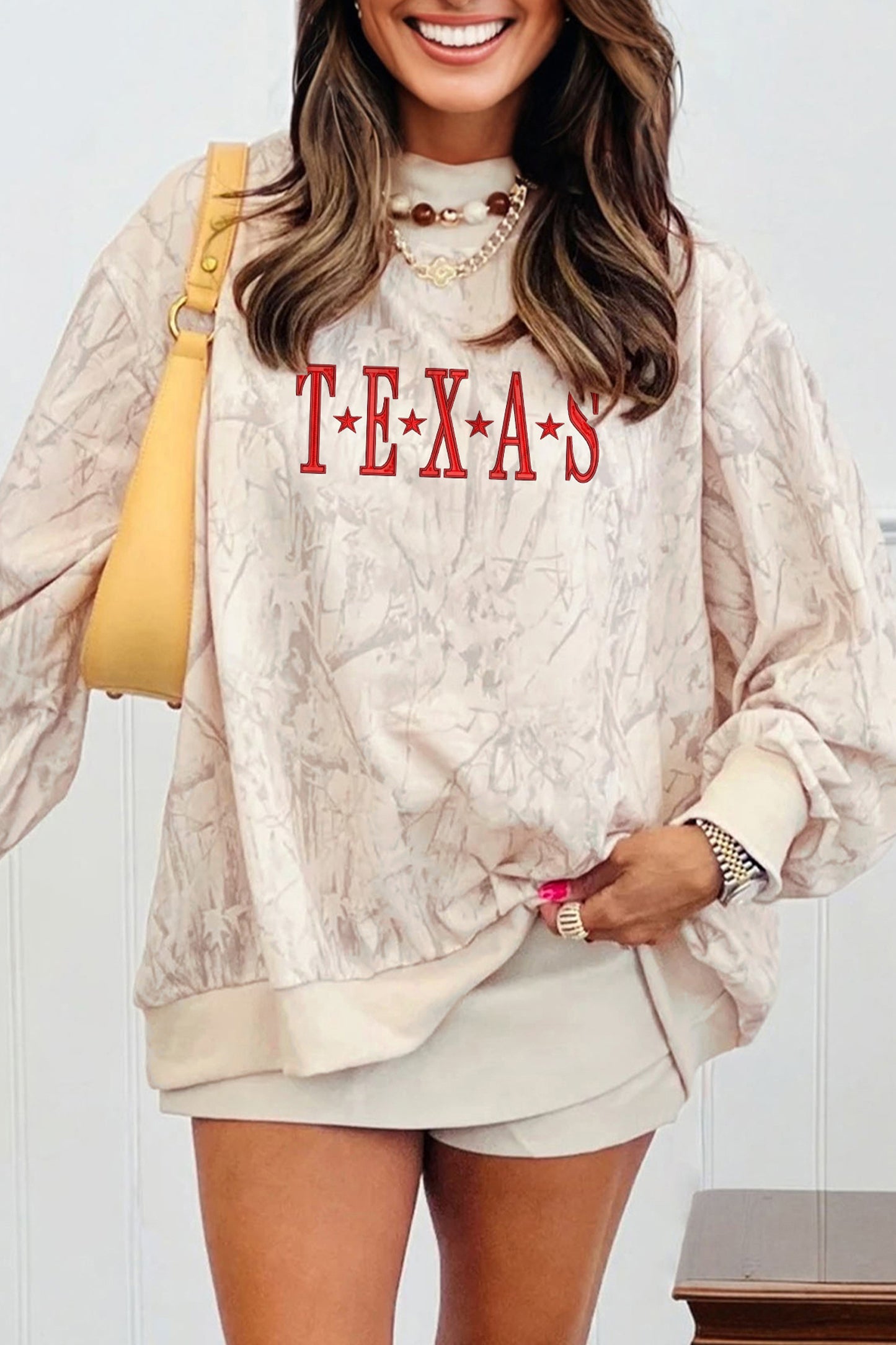 TEXAS Embroidered Camo Mock Neck Sweatshirt