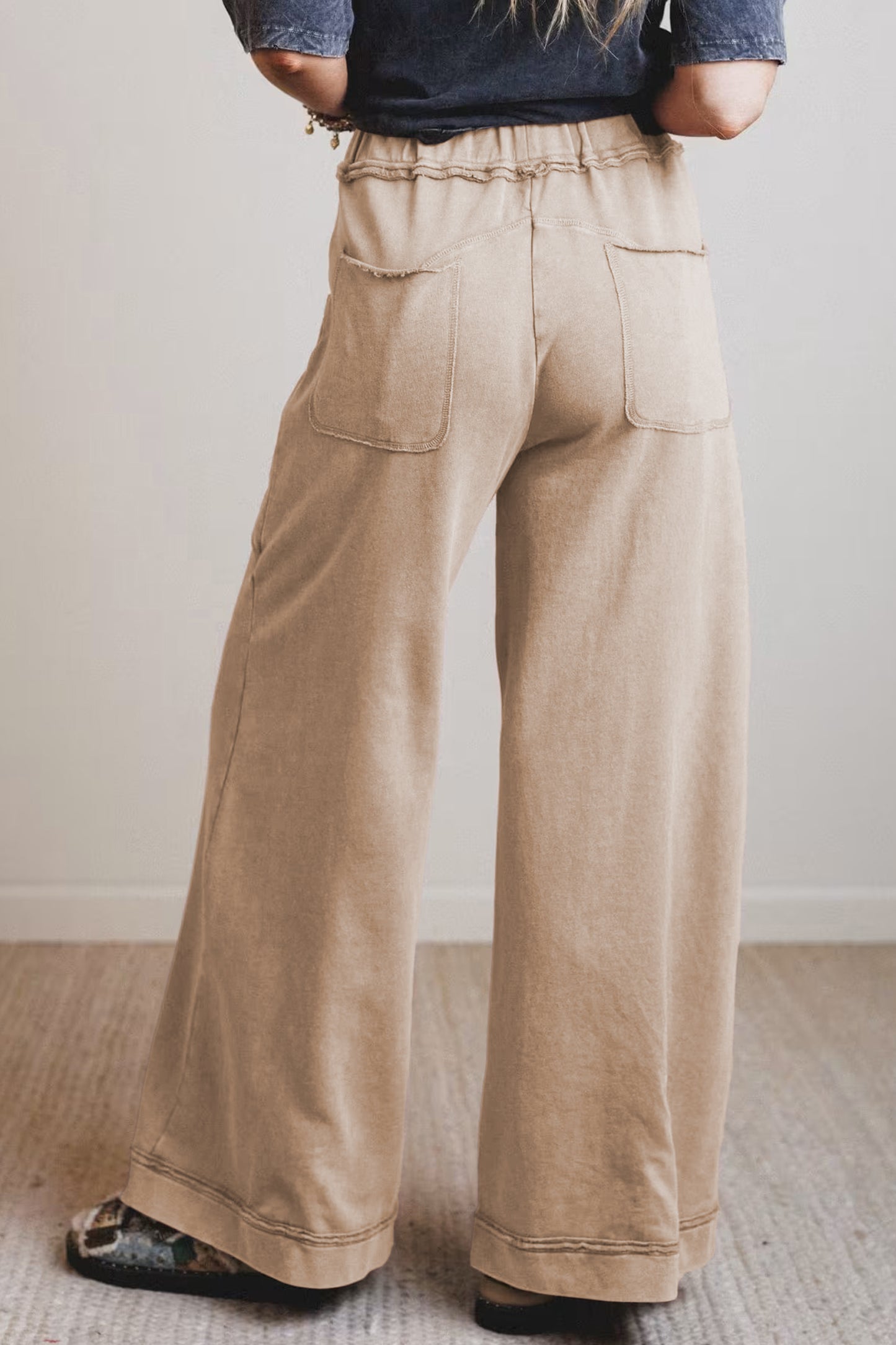 Ashleigh Blue Mineral Wash Drawstring Retro High Waist Wide Leg Western Pants